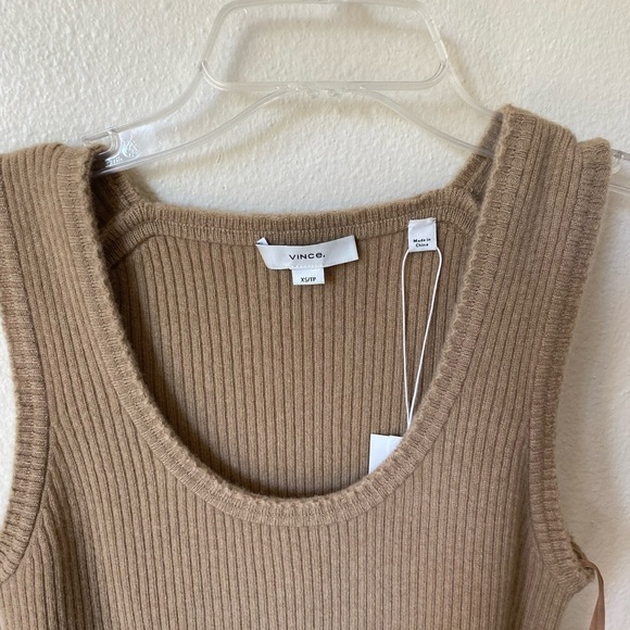 Vince Women’s Wool & Cashmere Ribbed Tank Dress Size XS Tan Raw Edge Midi Dress - Picture 4 of 9